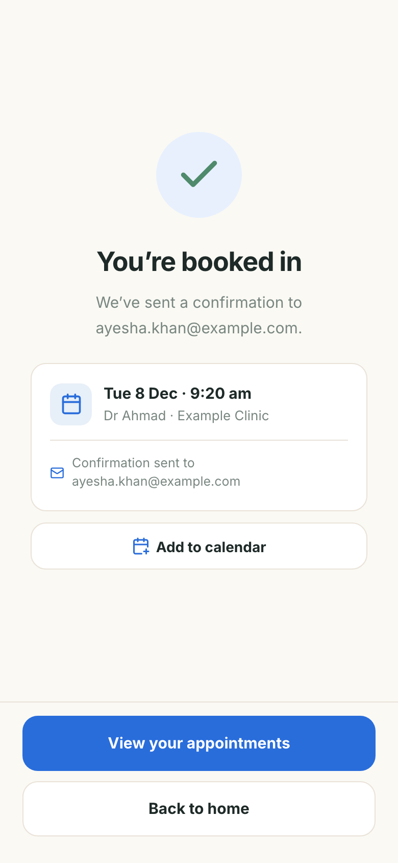 You are booked